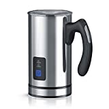Arendo - Edelstahl Milchaufschäumer automatisch | Milk Frother | rostfreies Edelstahl-Doppelwanddesign | 2 Tasten für Warm- und Kaltaufschäumen | Überhitzungsschutz durch automatische Abschaltfunktion | 500W | antihaftbeschichtet | 360° Basisstation | Hochglanz-Edelstahl