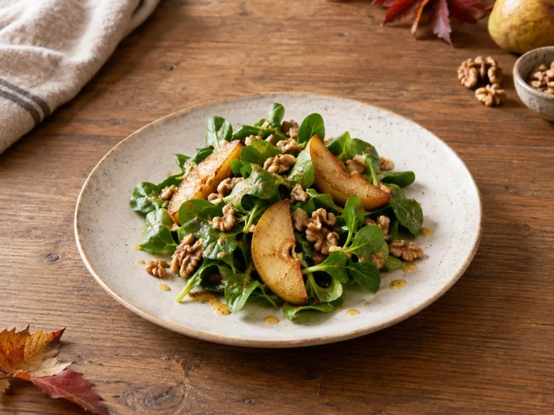 Bild zu: Feldsalat mit gebackener Birne und Walnüssen: So gelingt die herbstliche Vorspeise