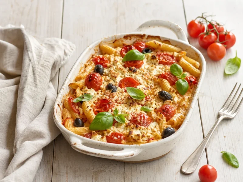 Bild zu: Feta-Tomaten-Pasta aus dem Ofen: cremig, einfach und alltagstauglich